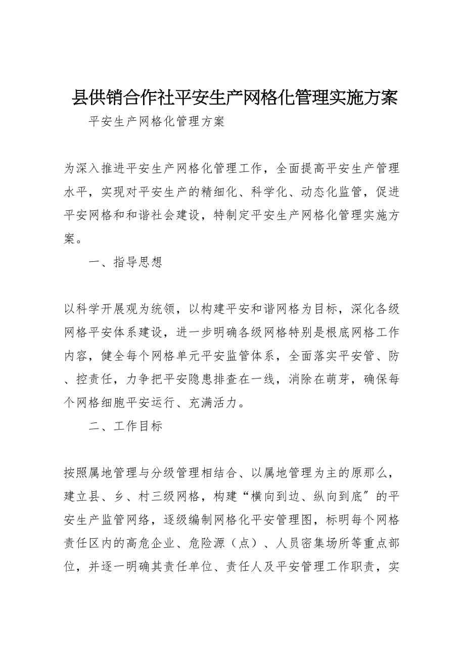 2023年县供销合作社安全生产网格化管理实施方案 2.doc_第1页