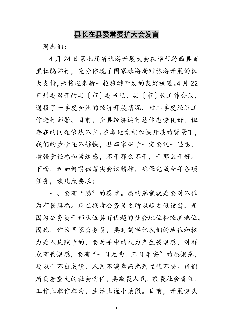 2023年县长在县委常委扩大会发言范文.doc_第1页