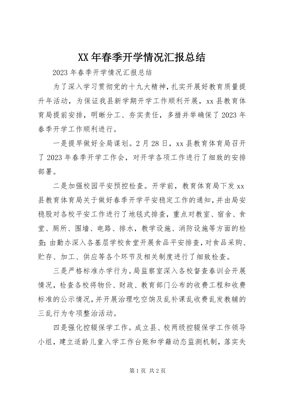 2023年春季开学情况汇报总结.docx_第1页