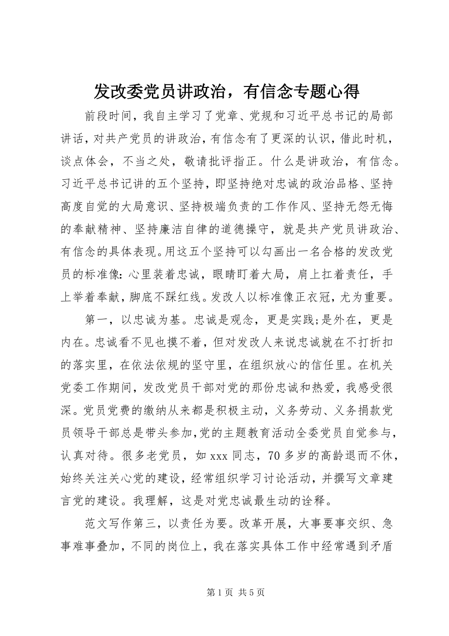 2023年发改委党员讲政治有信念专题心得.docx_第1页