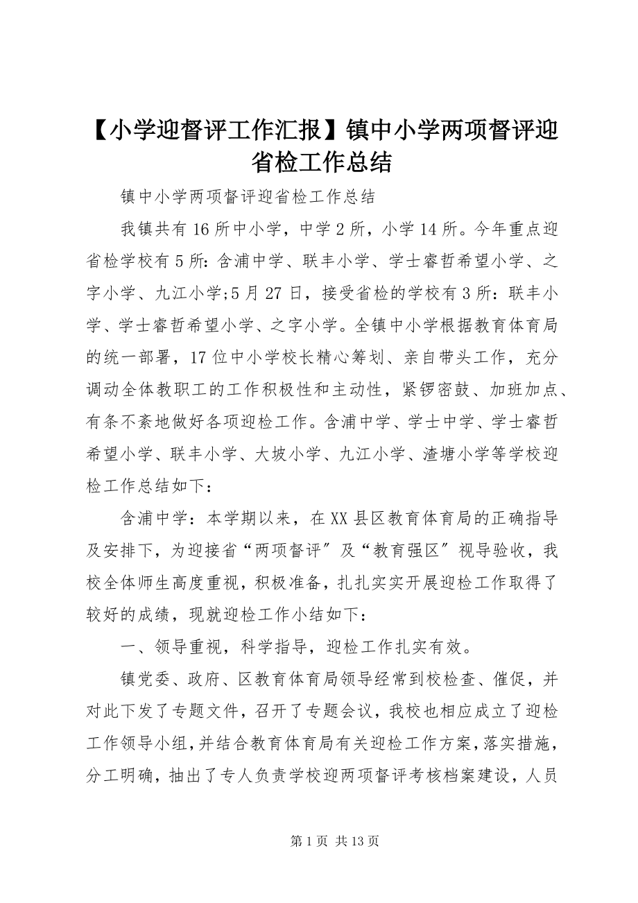 2023年小学迎督评工作汇报镇中小学两项督评迎省检工作总结.docx_第1页