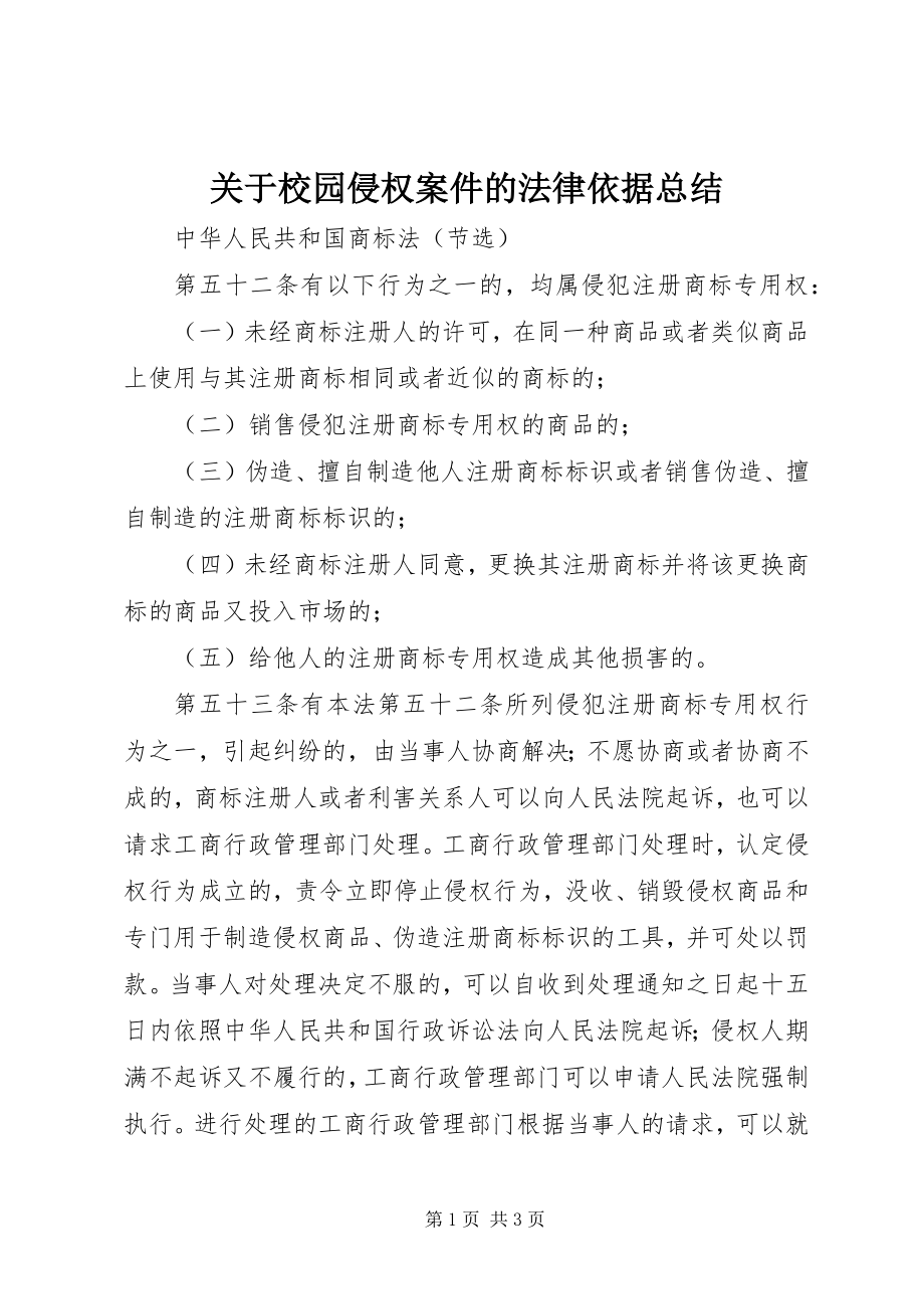 2023年校园侵权案件的法律依据总结.docx_第1页