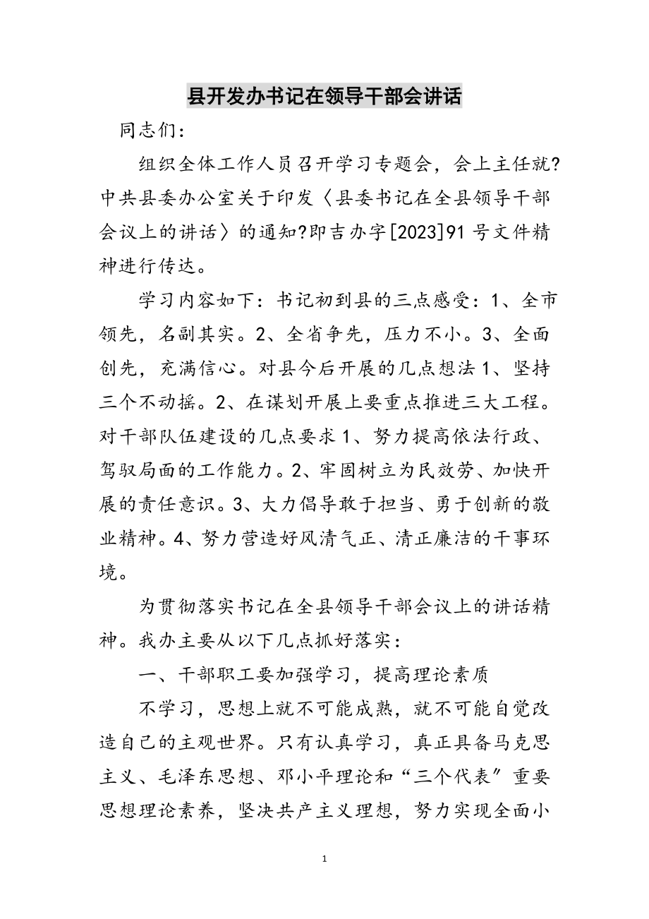 2023年县开发办书记在领导干部会讲话范文.doc_第1页