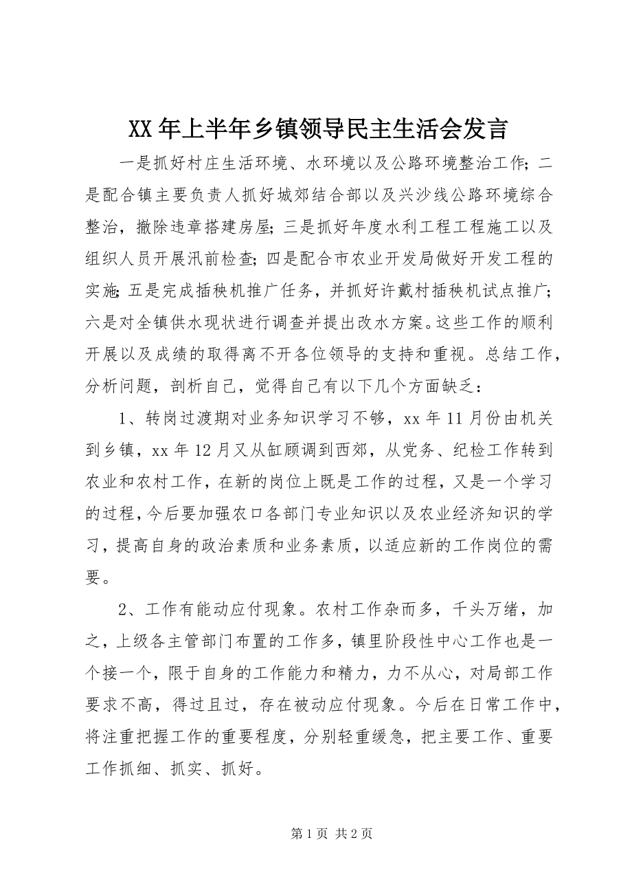 2023年上半年乡镇领导民主生活会讲话.docx_第1页