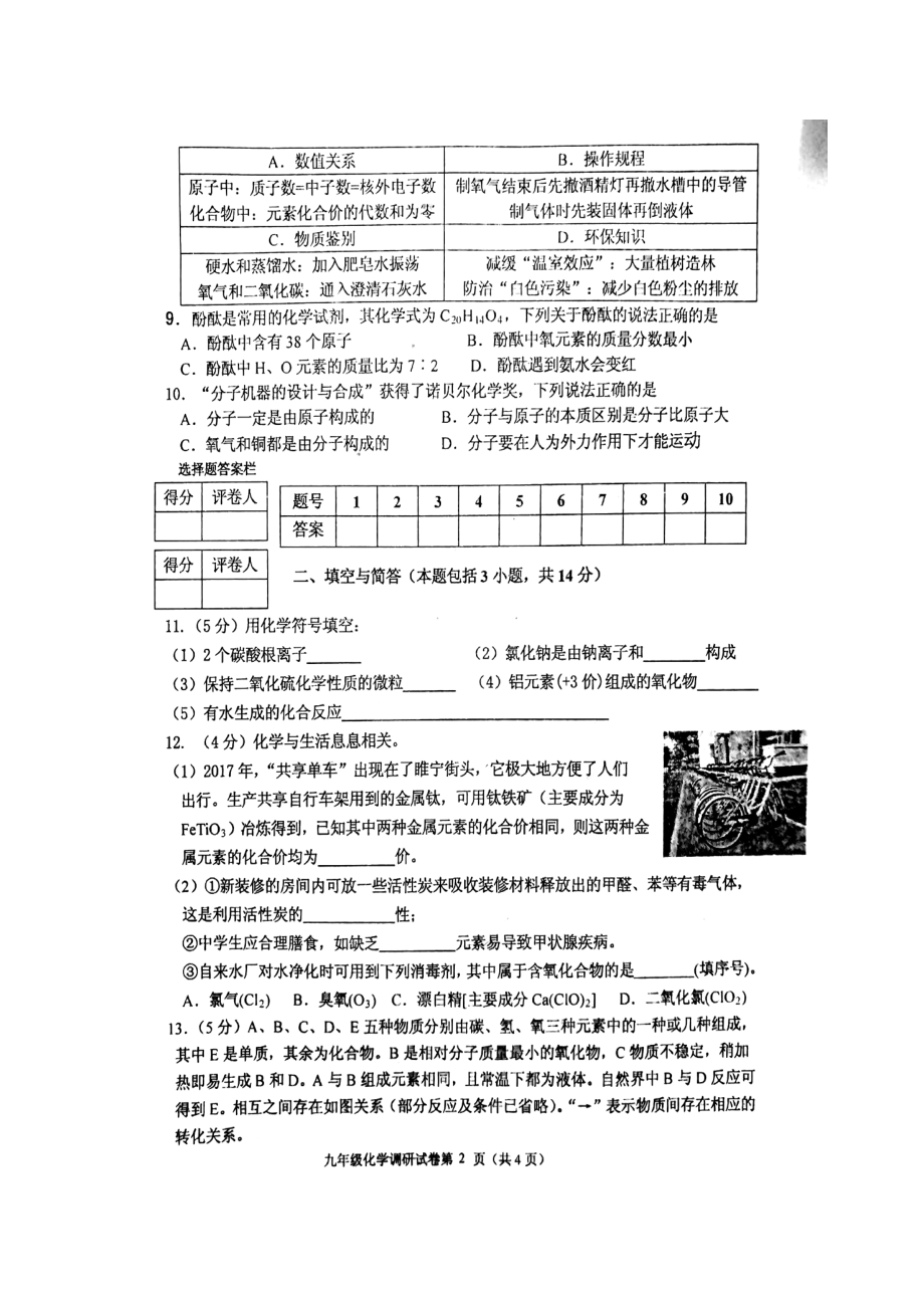 2023年江苏省徐州市睢宁县学年九年级上学期期中调研化学试卷图片版.docx_第2页