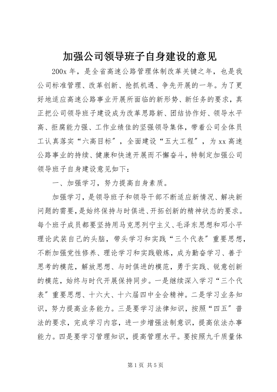 2023年加强公司领导班子自身建设的意见2.docx_第1页