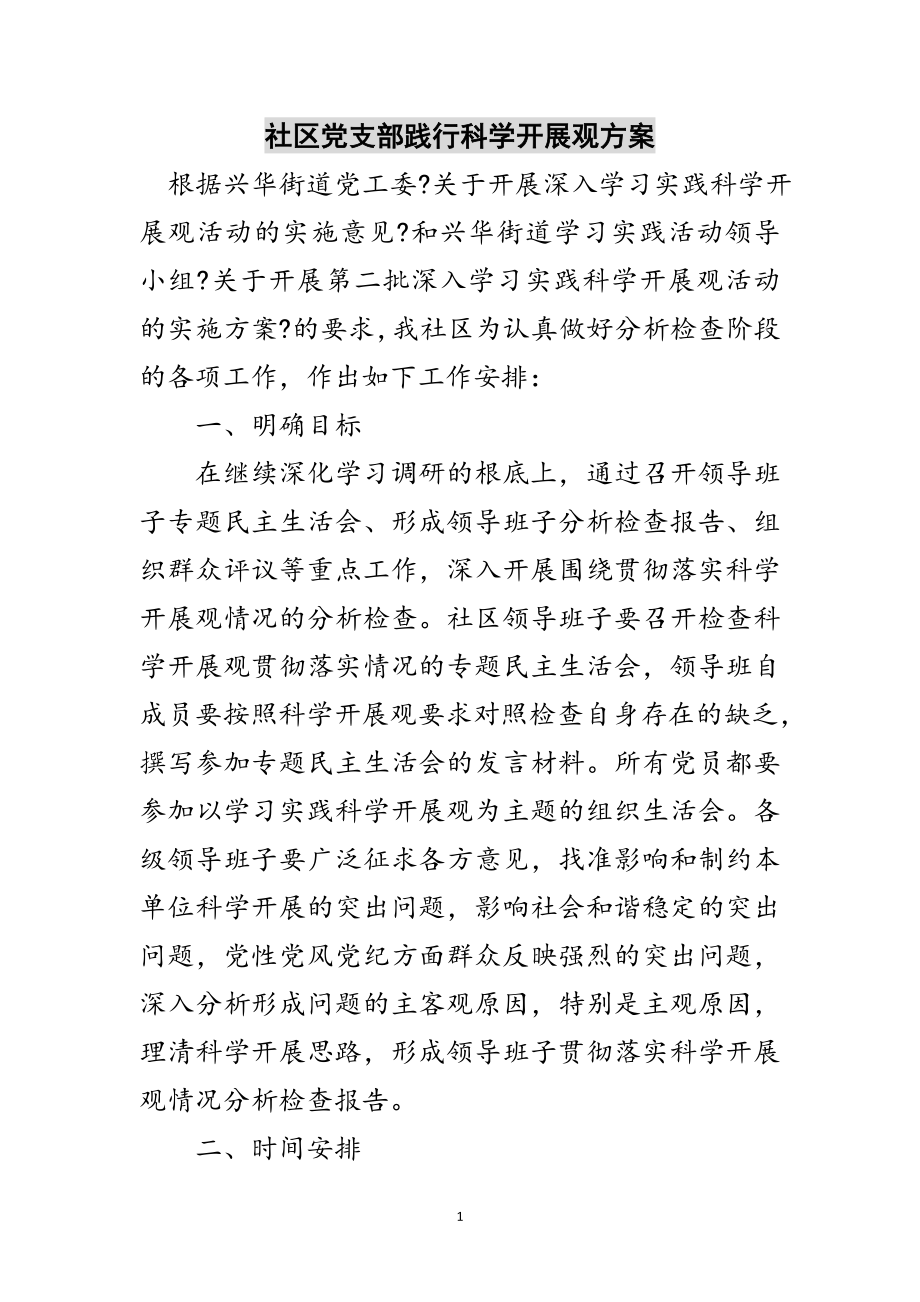 2023年社区党支部践行科学发展观计划范文.doc_第1页