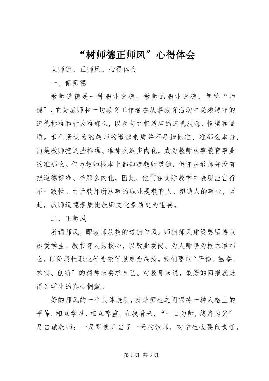 2023年树师德正师风心得体会.docx_第1页