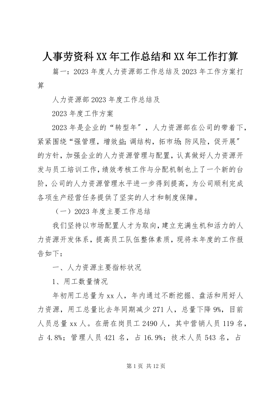 2023年人事劳资科工作总结和工作打算.docx_第1页