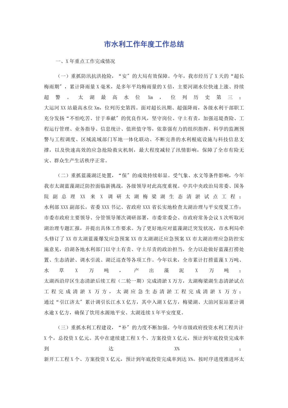 2023年市水利工作年度工作总结.docx_第1页