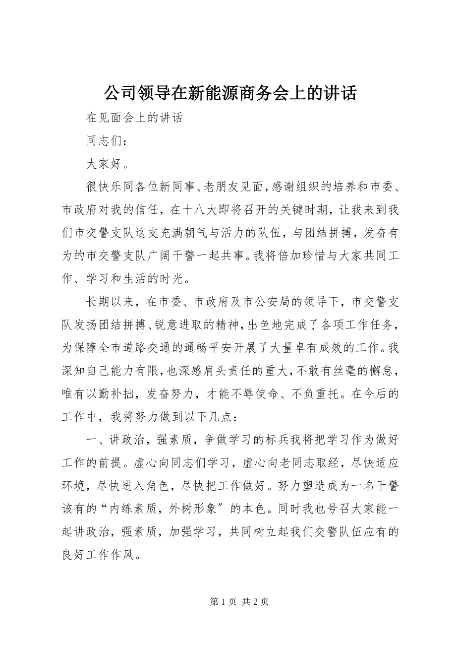 2023年公司领导在新能源商务会上的致辞.docx_第1页