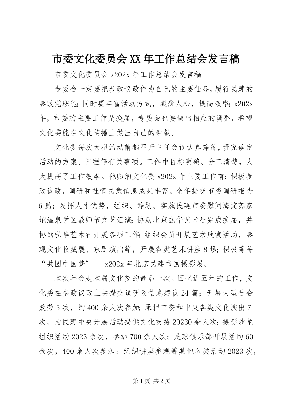 2023年市委文化委员会工作总结会讲话稿.docx_第1页