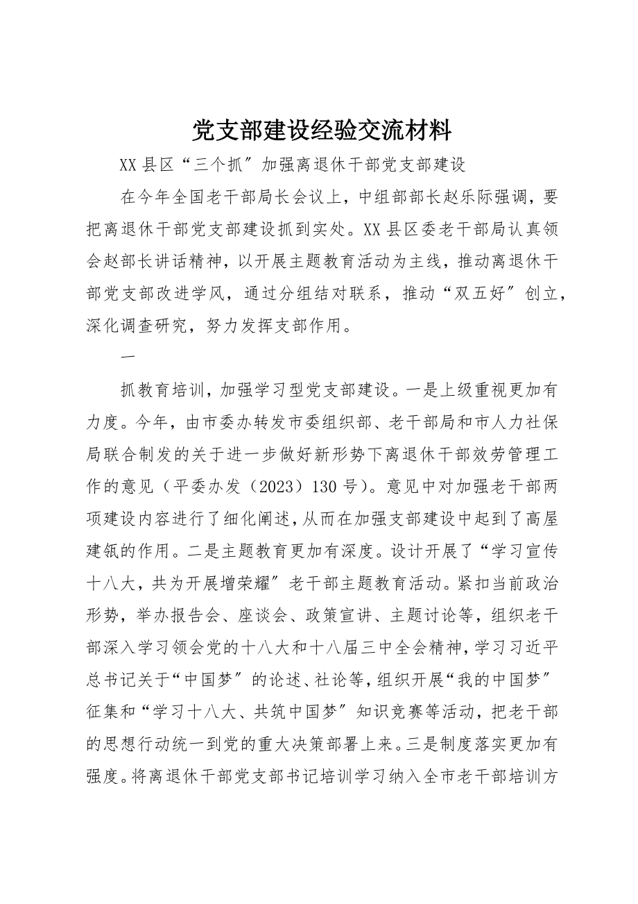 2023年党支部建设经验交流材料.docx_第1页