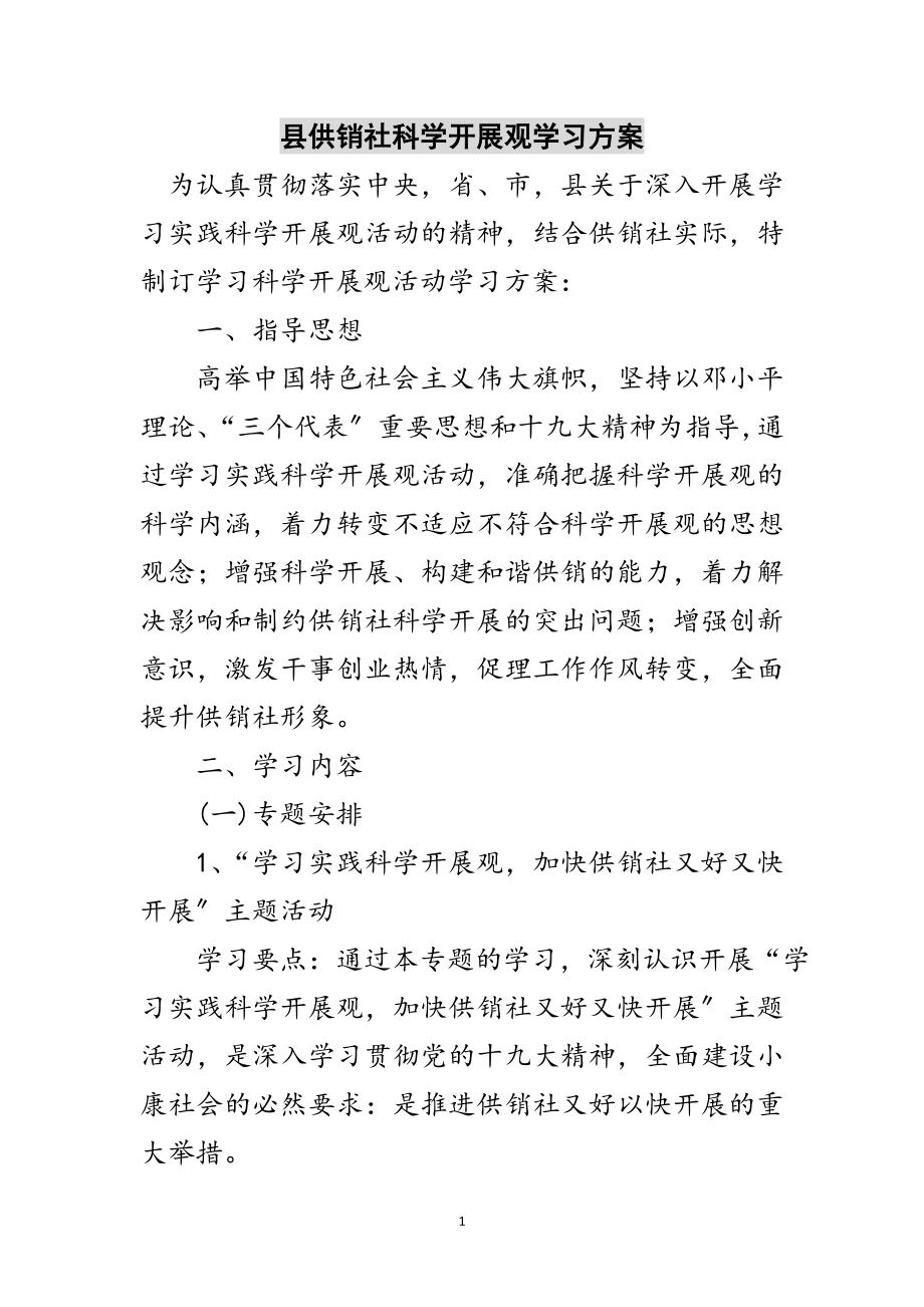 2023年县供销社科学发展观学习计划范文.doc_第1页