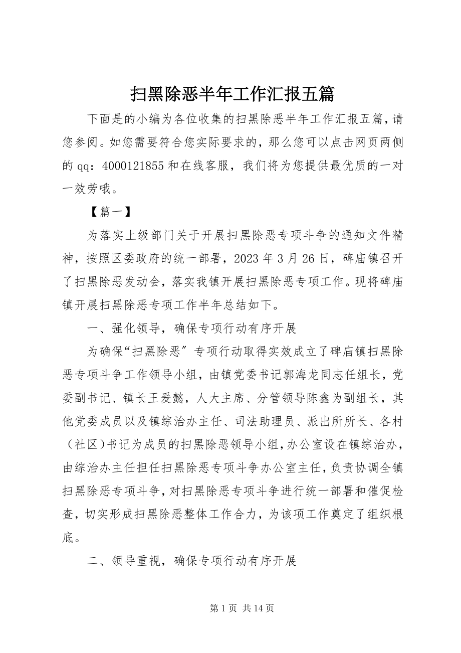 2023年扫黑除恶半年工作汇报五篇.docx_第1页