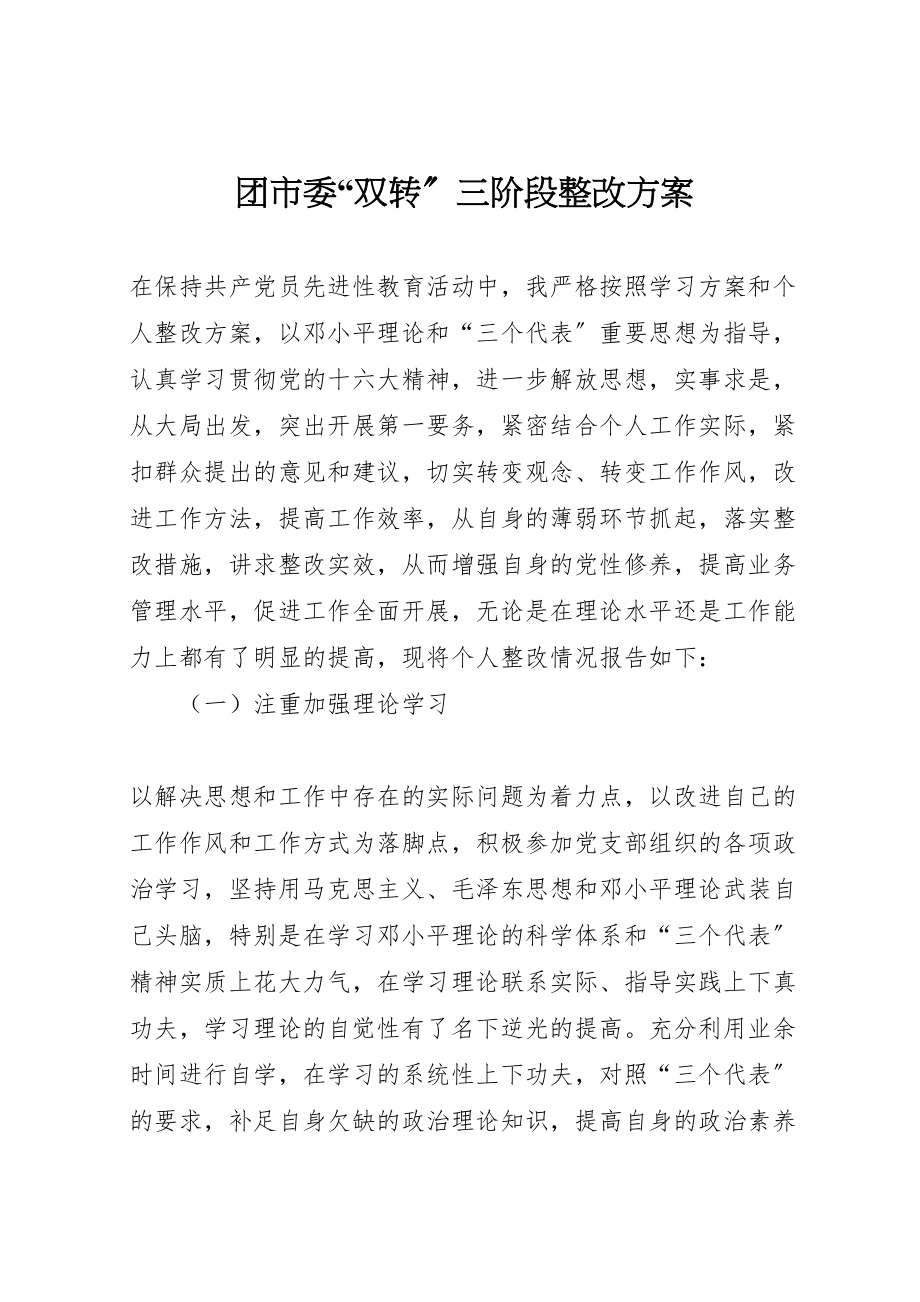 2023年团市委双转三阶段整改方案 3.doc_第1页