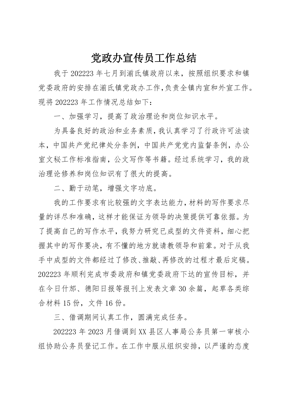 2023年党政办宣传员工作总结.docx_第1页