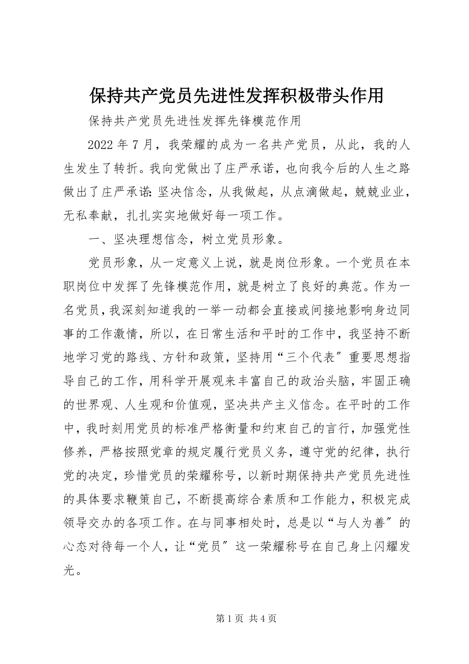 2023年保持共产党员先进性发挥积极带头作用新编.docx_第1页