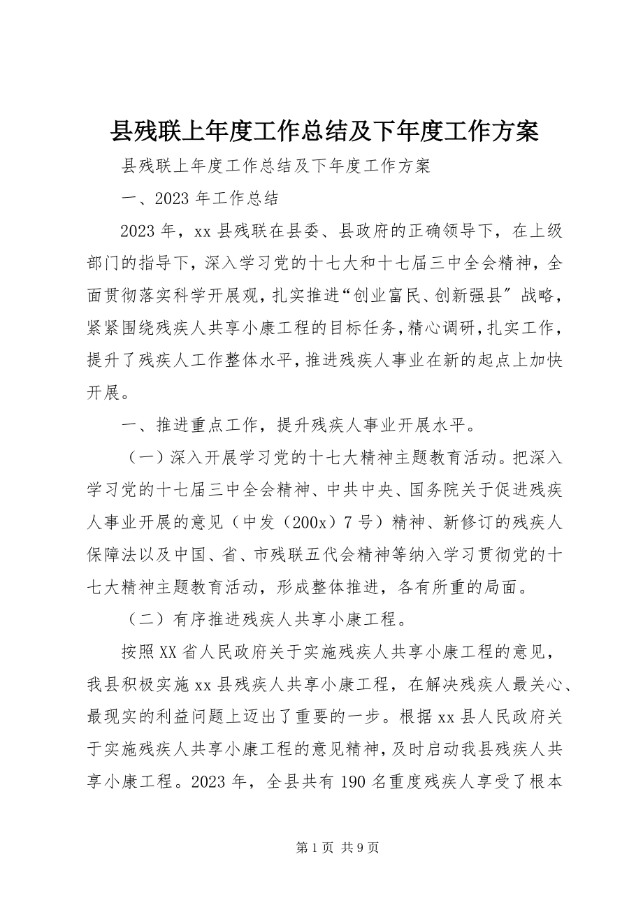 2023年县残联上年度工作总结及下年度工作计划.docx_第1页