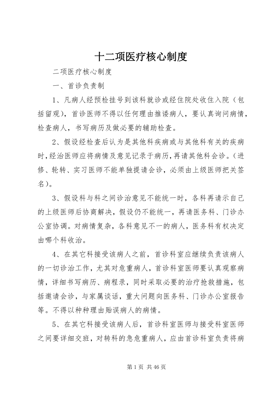 2023年十二项医疗核心制度.docx_第1页