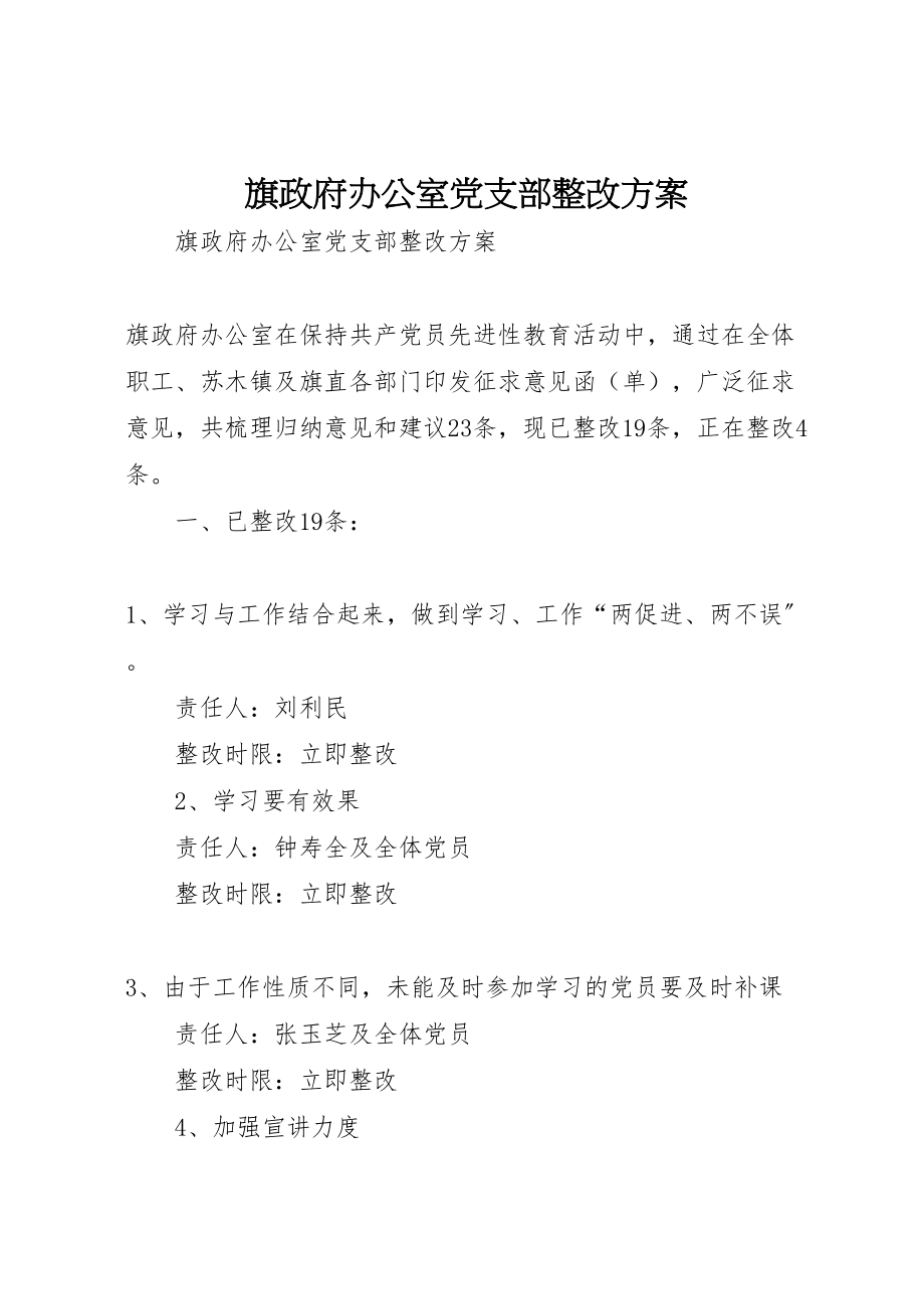 2023年旗政府办公室党支部整改方案 .doc_第1页