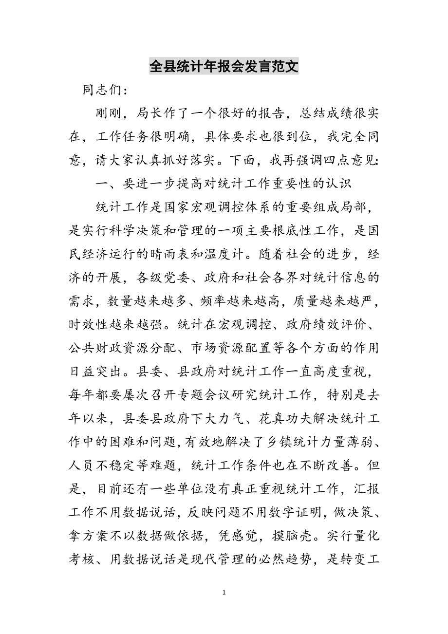 2023年全县统计年报会发言范文范文.doc_第1页