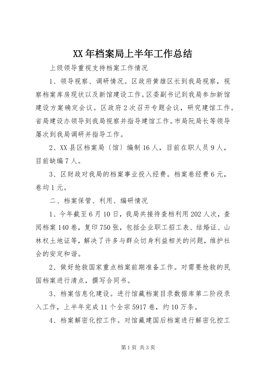 2023年档案局上半年工作总结.docx_第1页