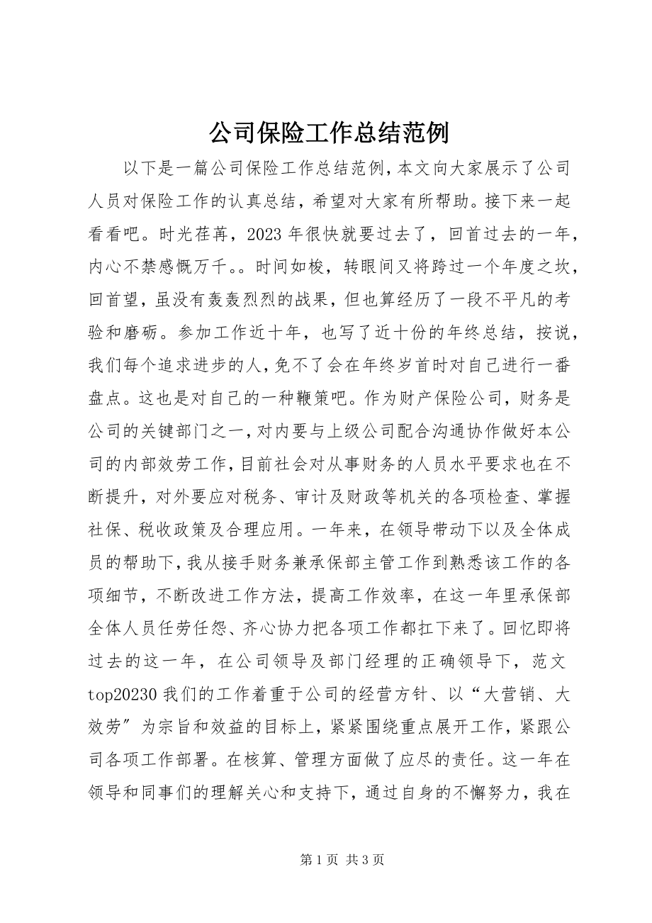 2023年公司保险工作总结范例.docx_第1页