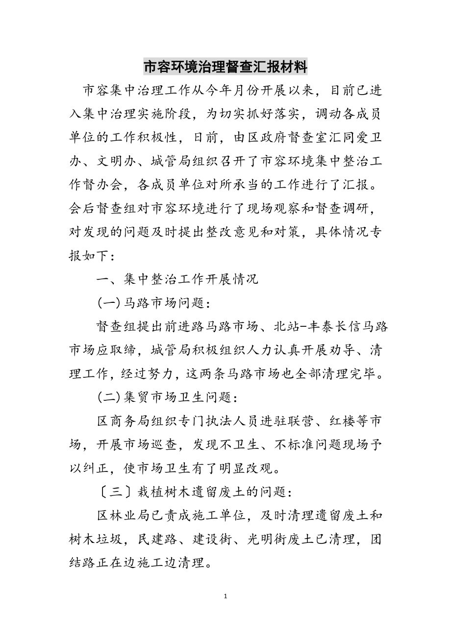 2023年市容环境治理督查汇报材料范文.doc_第1页