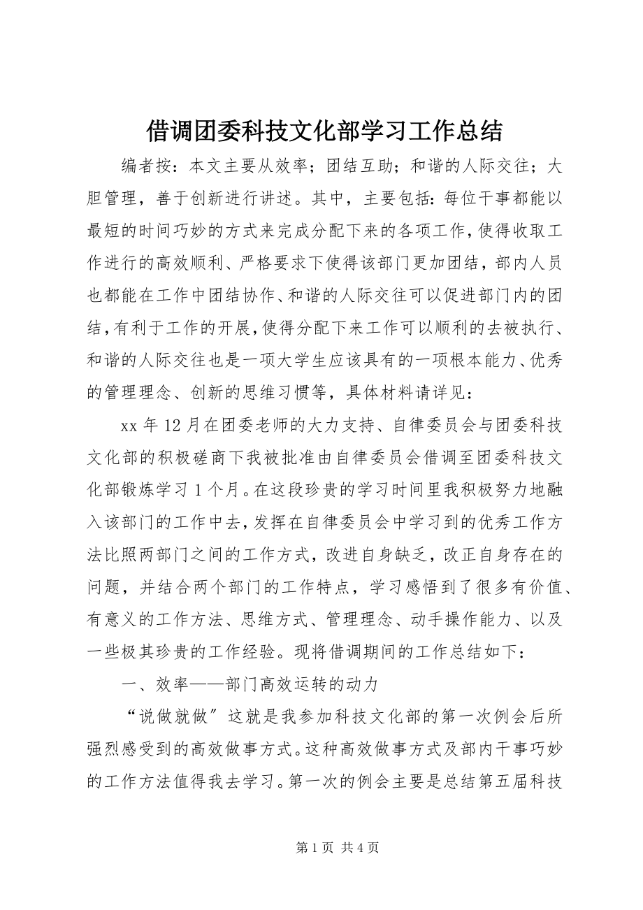 2023年借调团委科技文化部学习工作总结.docx_第1页