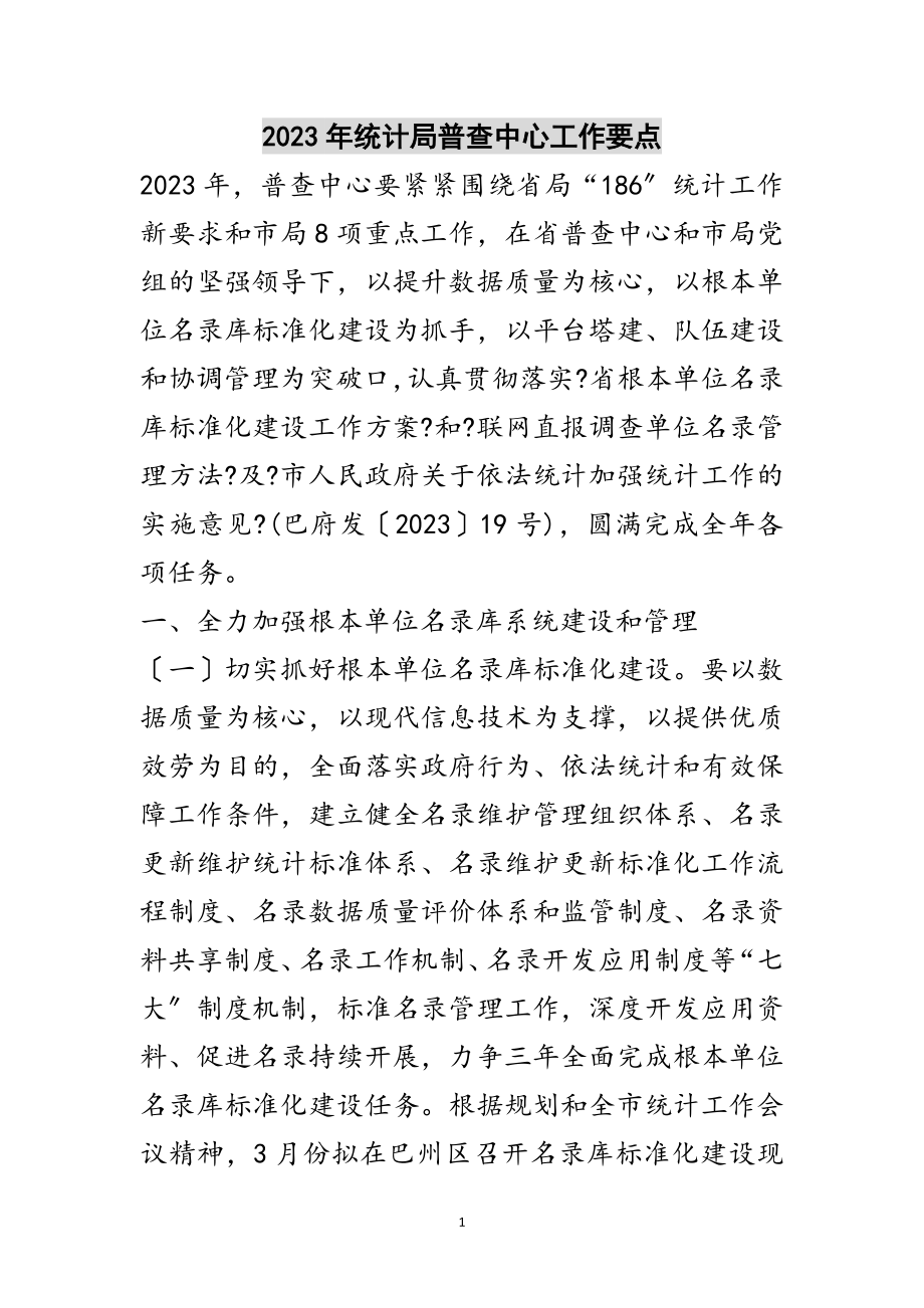 2023年年统计局普查中心工作要点范文.doc_第1页