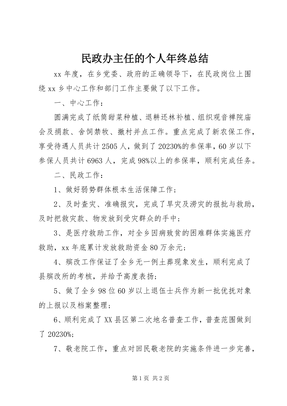 2023年民政办主任的个人终总结.docx_第1页