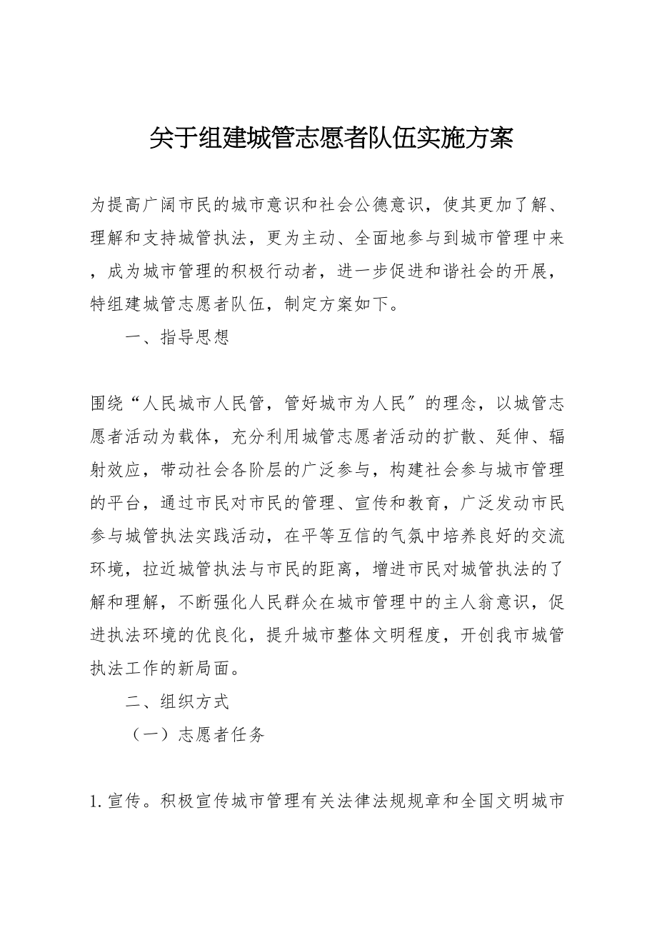 2023年关于组建城管志愿者队伍实施方案.doc_第1页