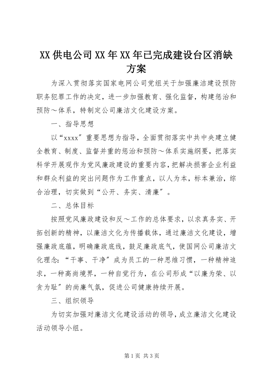 2023年XX供电公司已完成建设台区消缺方案.docx_第1页