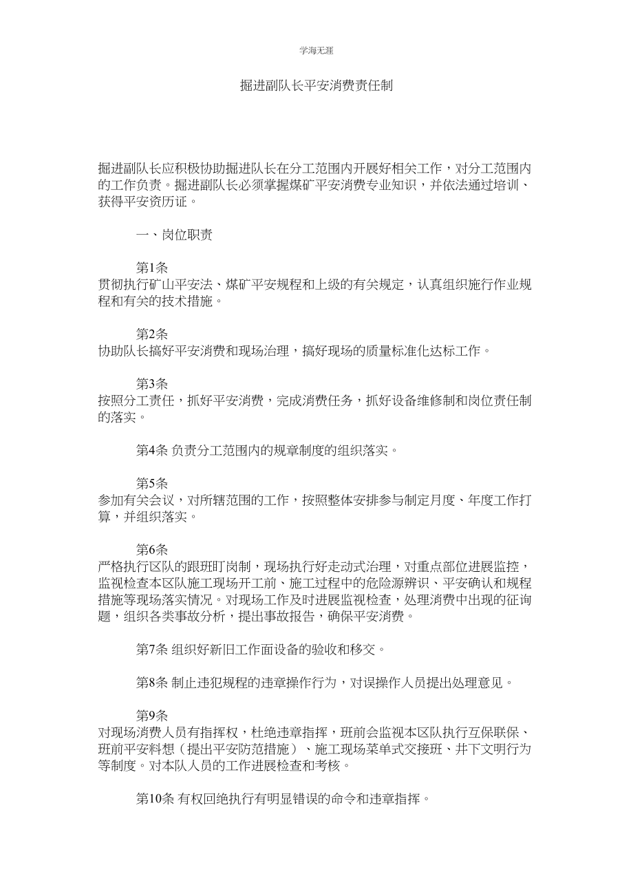 2023年掘进副队长安全生产责任制.docx_第1页