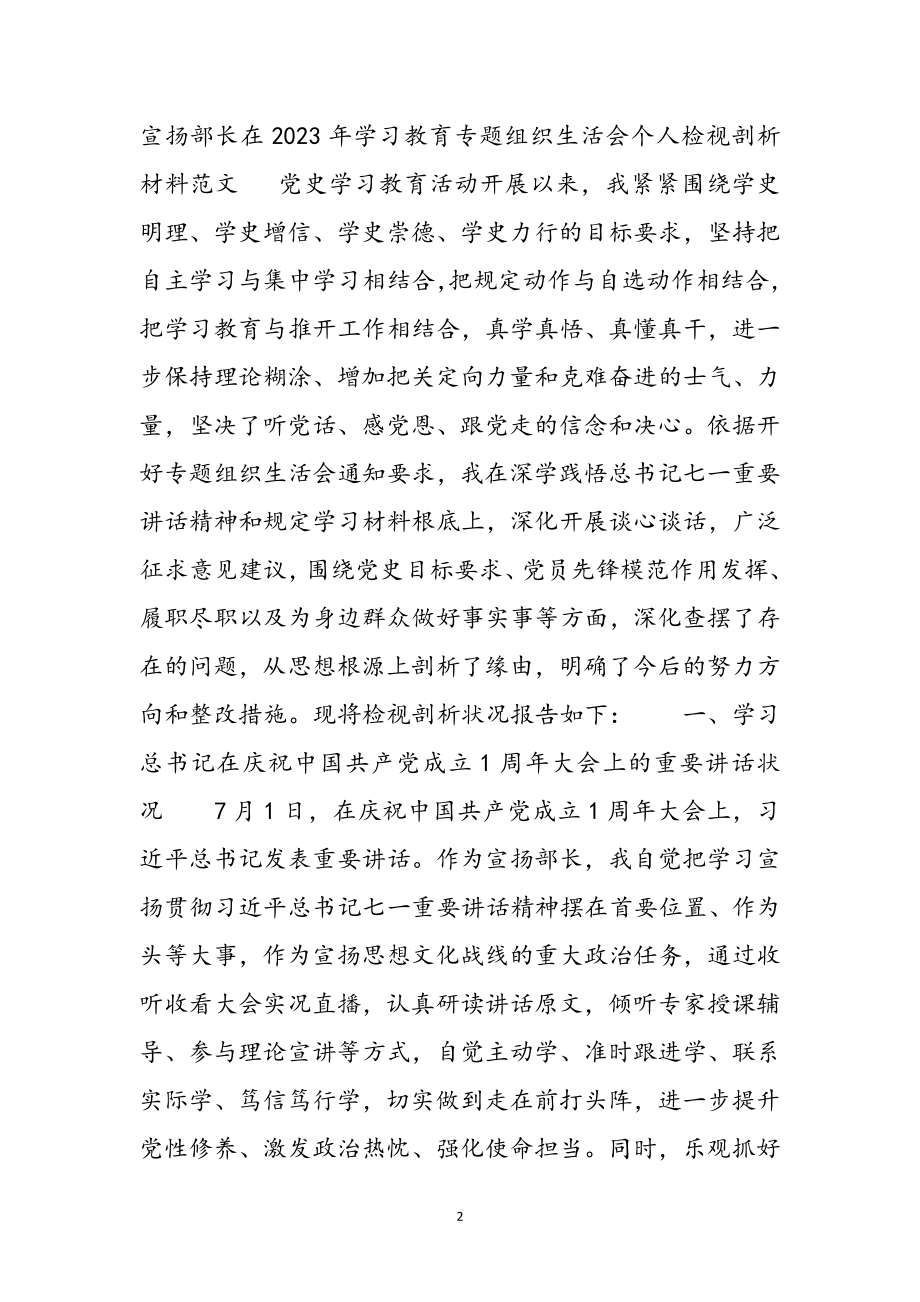 宣传部长在2023年学习教育专题组织生活会个人检视剖析材料 .docx_第2页