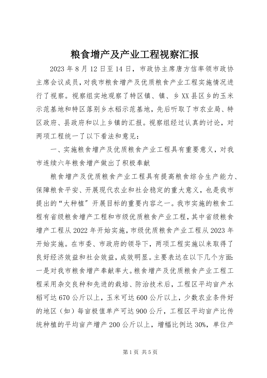 2023年粮食增产及产业工程视察汇报.docx_第1页