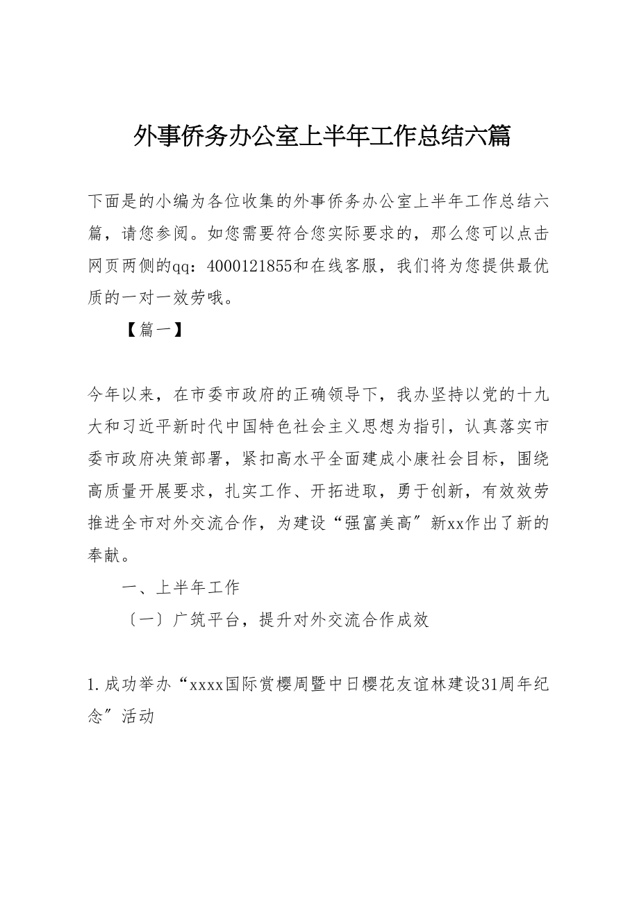 2023年外事侨务办公室上半年工作总结六篇.doc_第1页