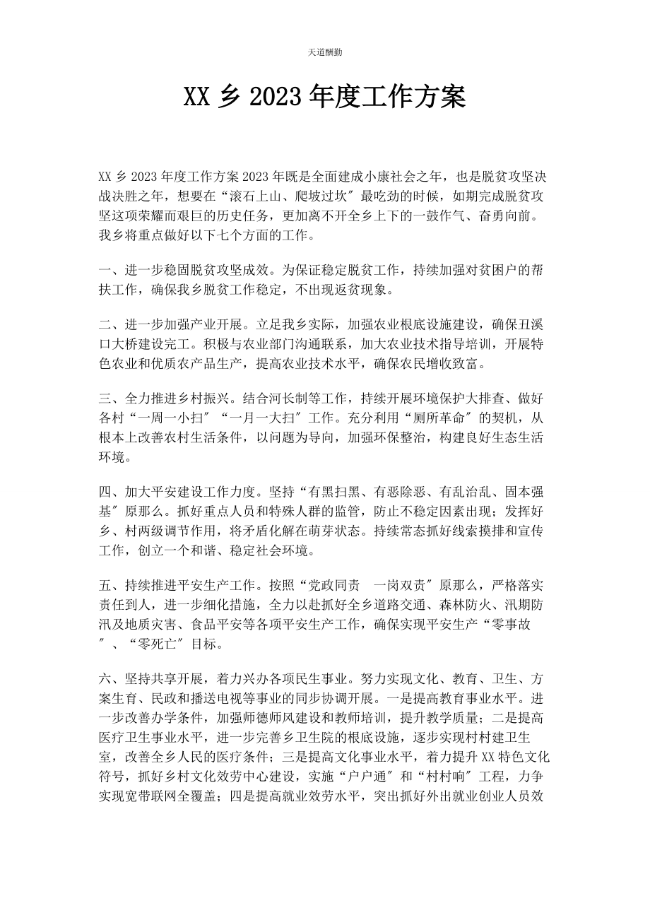 2023年xx乡度工作计划.docx_第1页