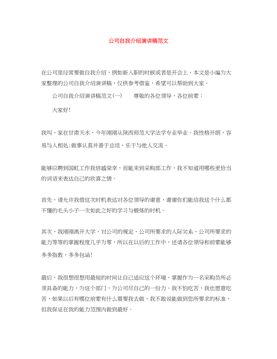 2023年公司自我介绍演讲稿范文.docx_第1页