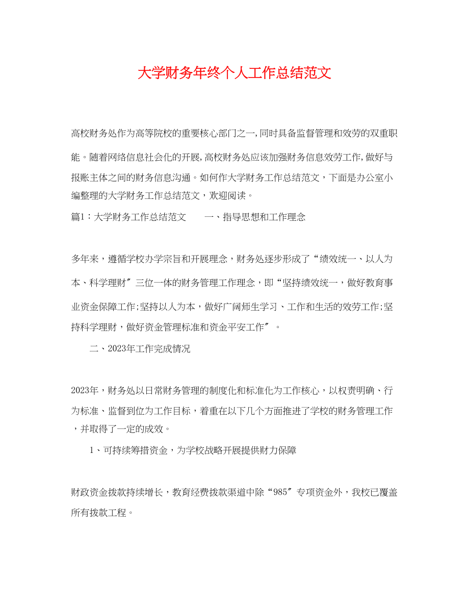 2023年大学财务终个人工作总结.docx_第1页