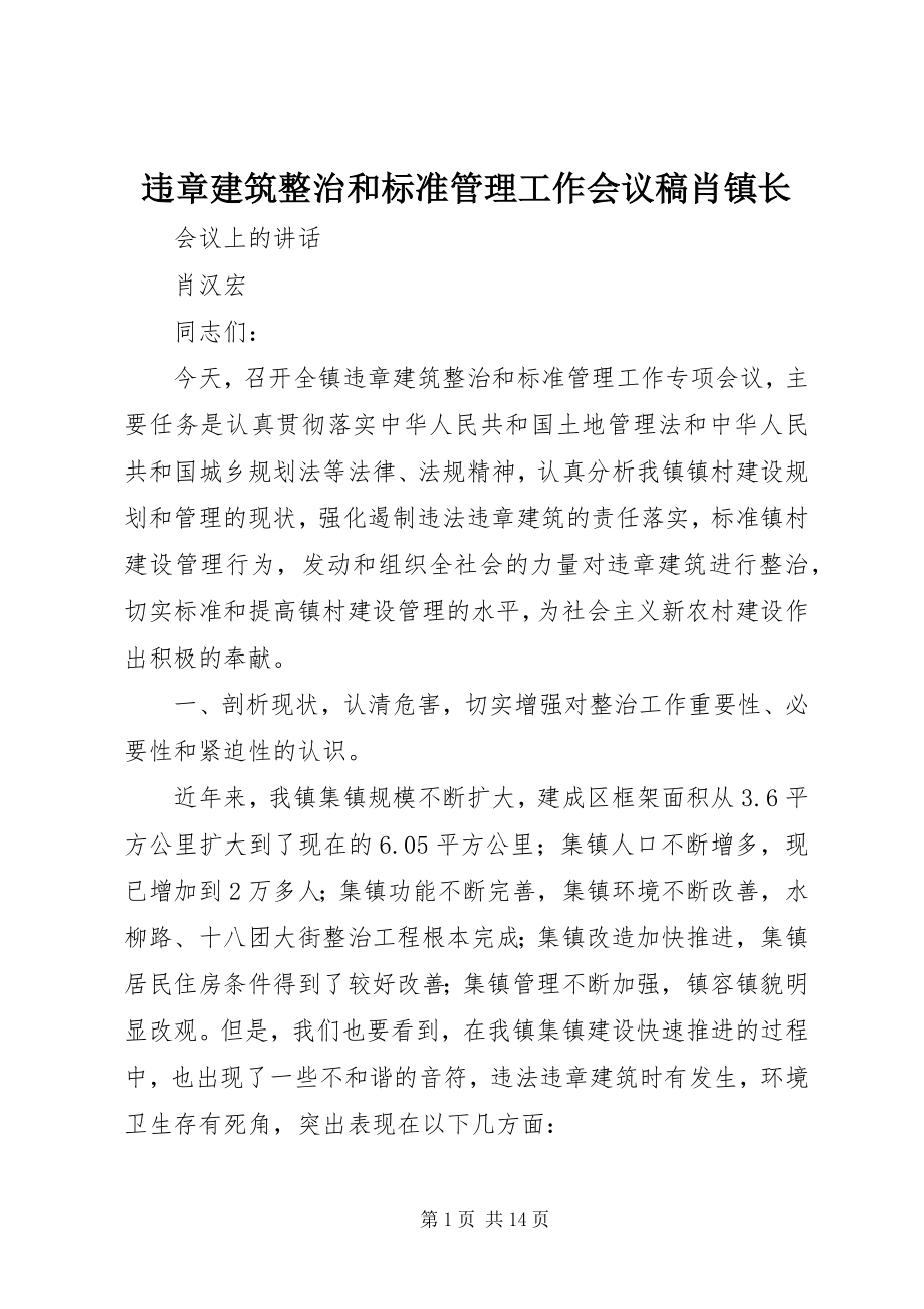 2023年违章建筑整治和规范管理工作会议稿肖镇长.docx_第1页