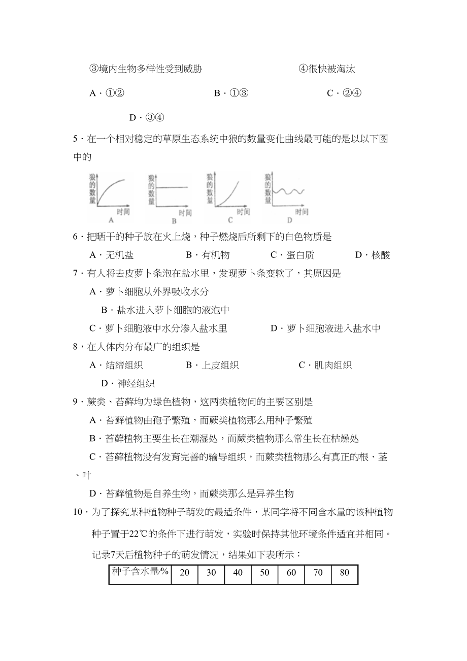 2023年度菏泽市定陶县第二学期九年级期业水平测试初中生物.docx_第2页