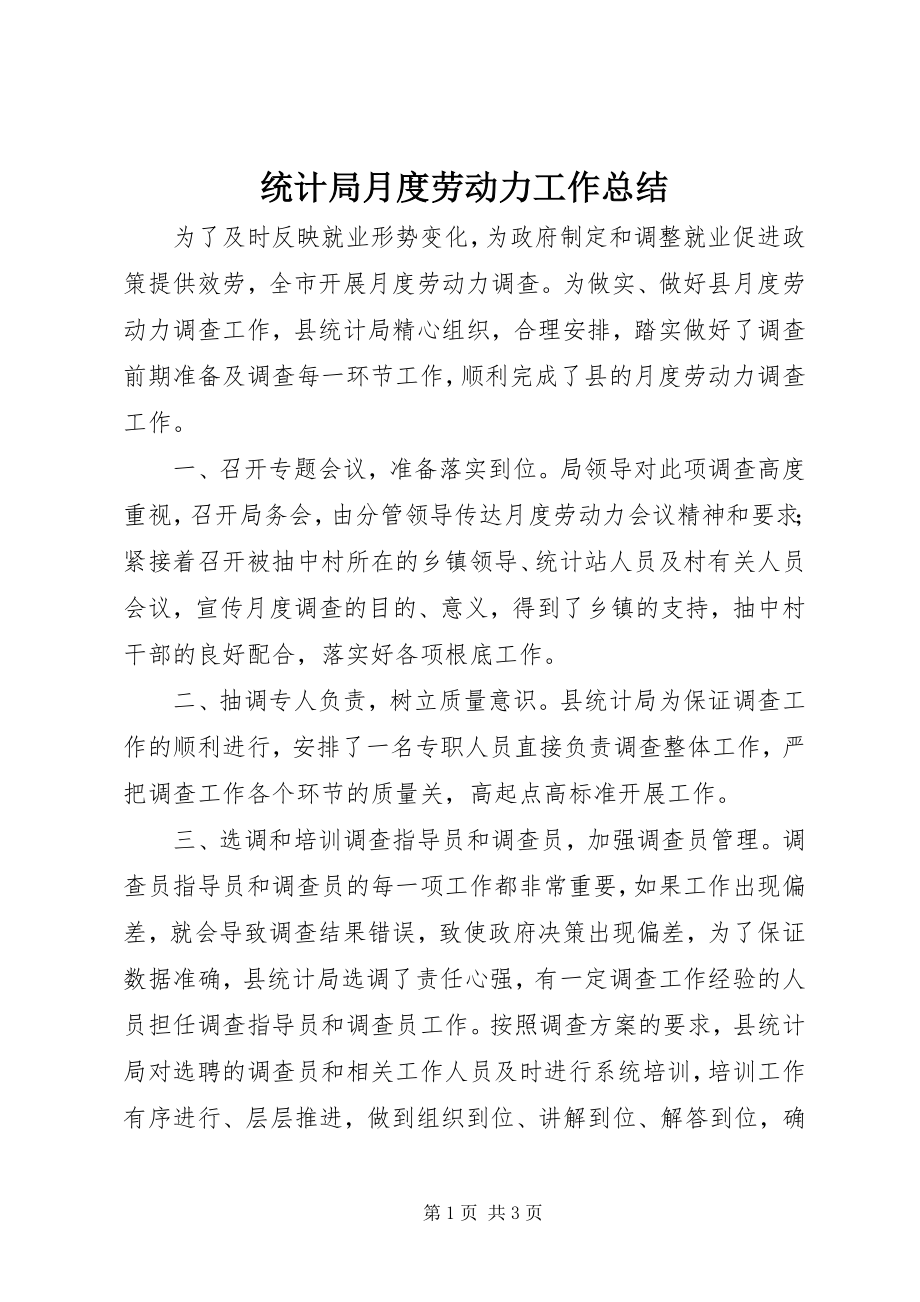 2023年统计局月度劳动力工作总结.docx_第1页