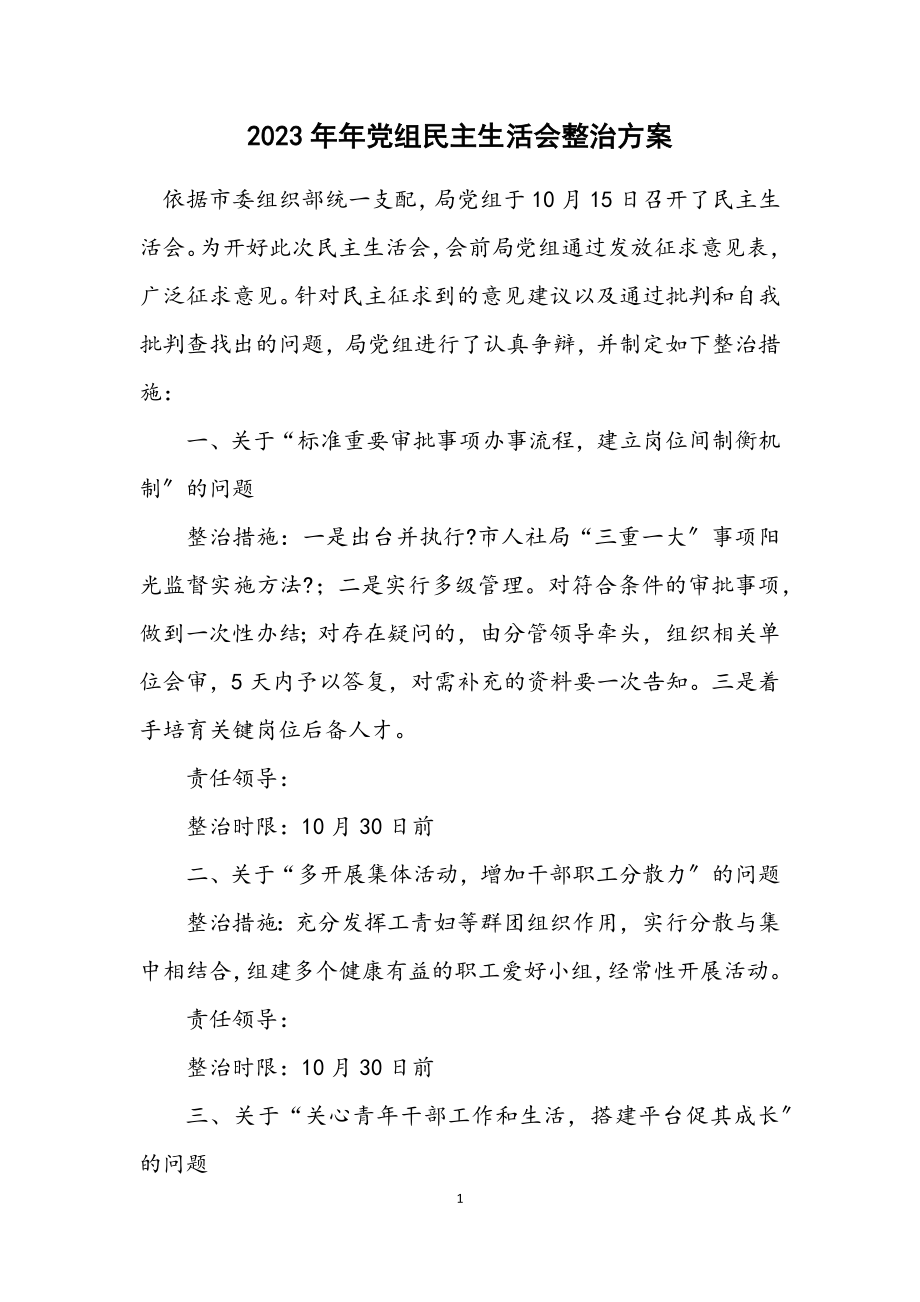 2023年党组民主生活会整治方案.docx_第1页