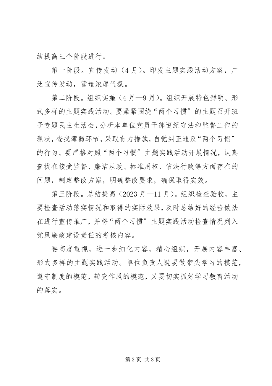 2023年继续推进“两个习惯”主题实践活动的实施方案.docx_第3页