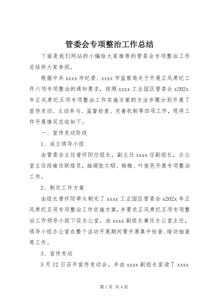 2023年管委会专项整治工作总结.docx_第1页