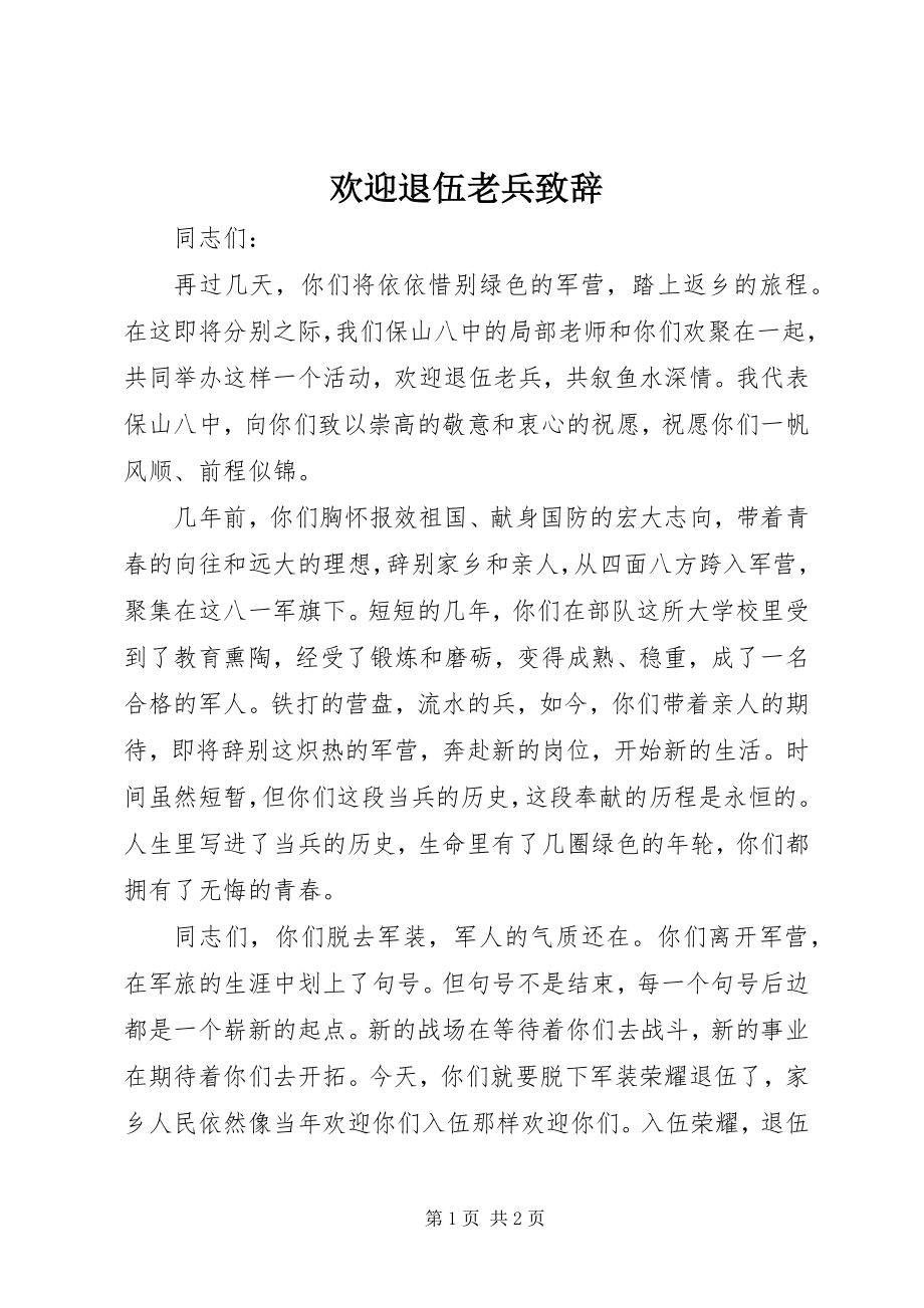 2023年欢送退伍老兵致辞.docx_第1页