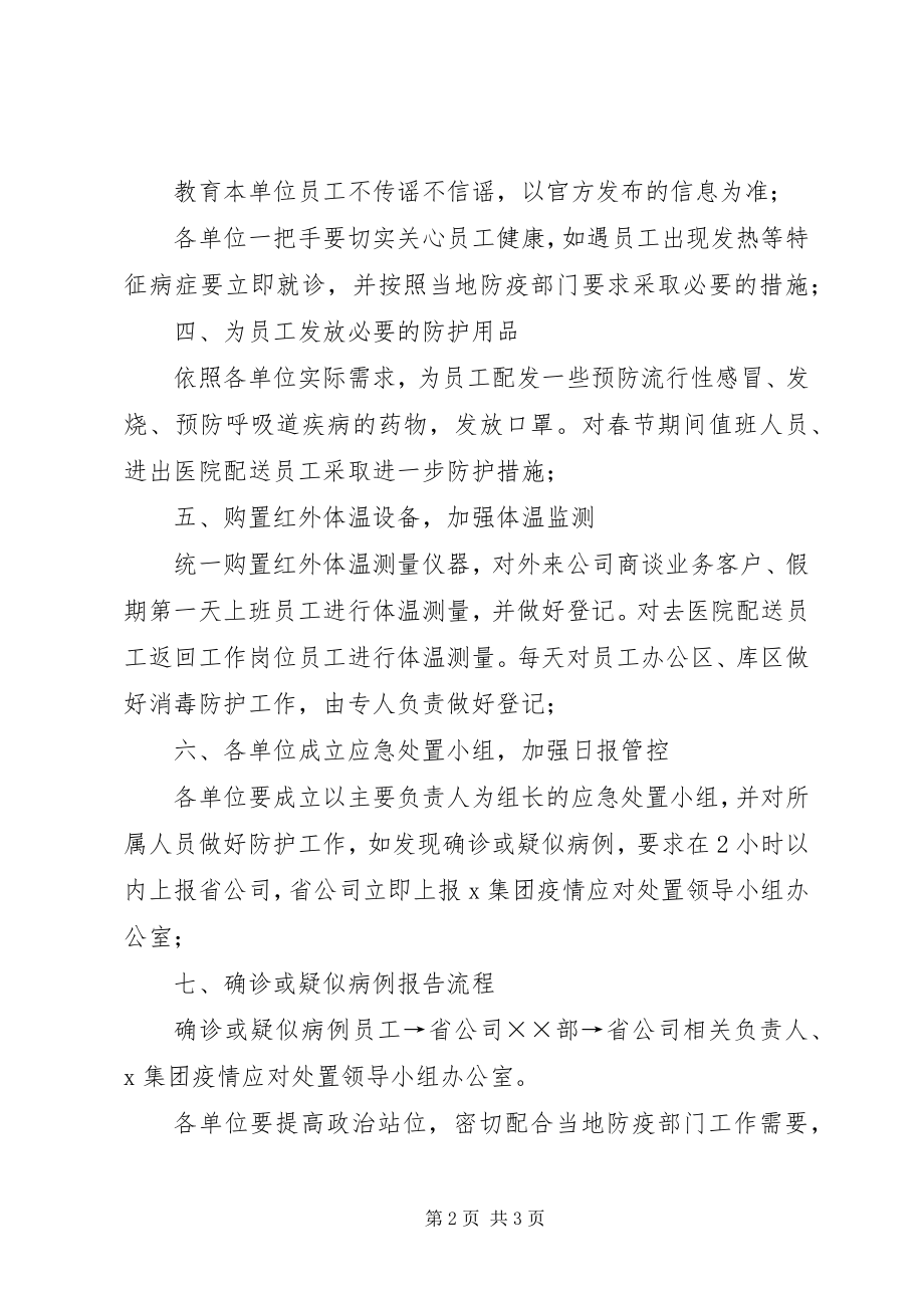 2023年公司新型冠状病毒感染的肺炎疫情防控工作实施方案.docx_第2页