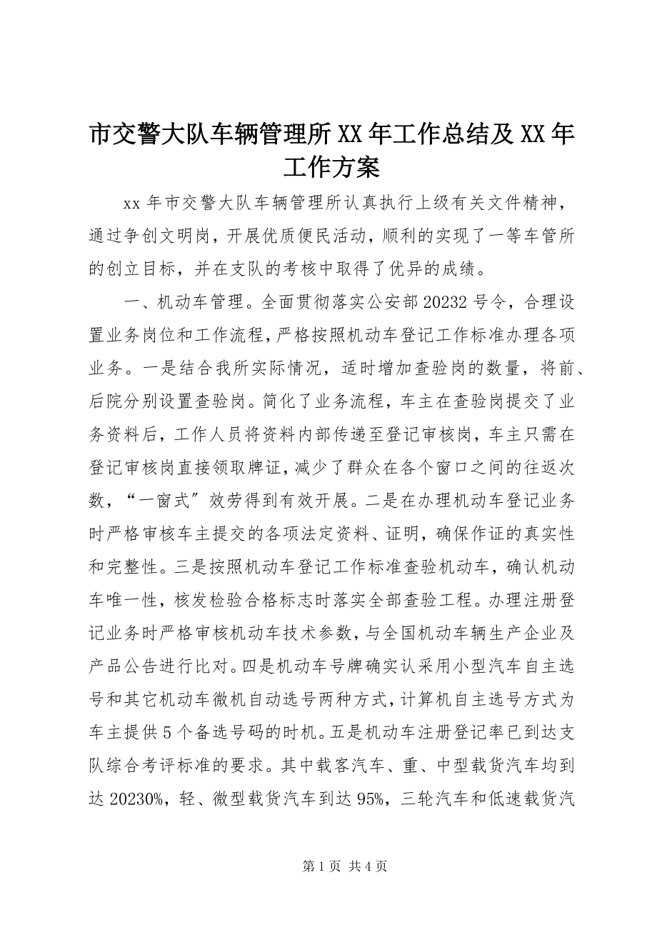 2023年市交警大队车辆管理所工作总结及工作计划.docx_第1页